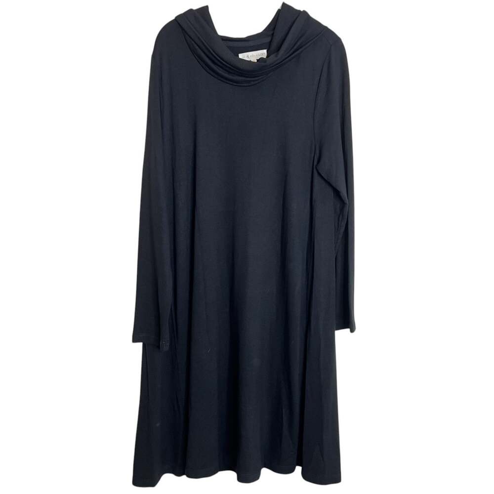 LOFT Lou & Grey Womens Dress Size L Black Cowl Neck Long Sleeve Knee Length